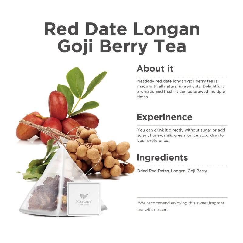 NESTLADY Red Date Longan Goji Berry Tea - Herbal & Flower Blend, Healthy Nourishing Tea Bags 15 Bags (120g, 8g/Bag) - Image 2